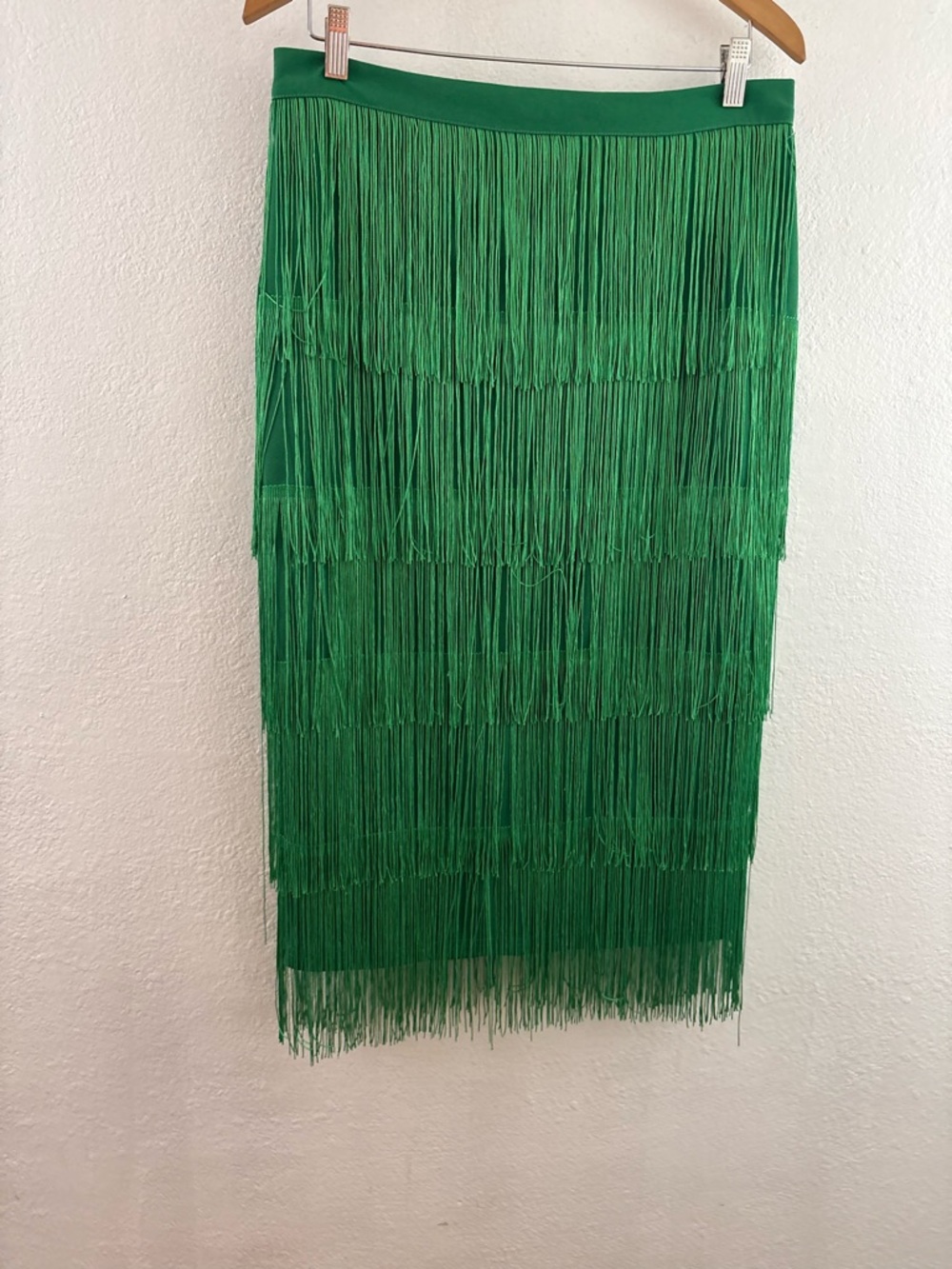 Green Fringe Midi Skirt